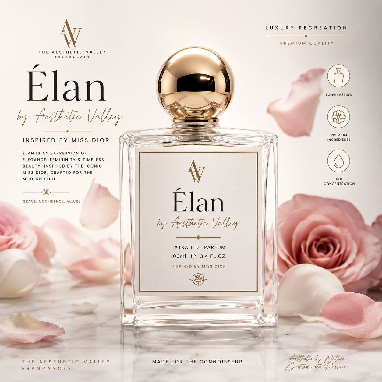 Élan by Aesthetic Valley – Luxury Extrait de Parfum (100ml) | Inspired by Miss Dior
